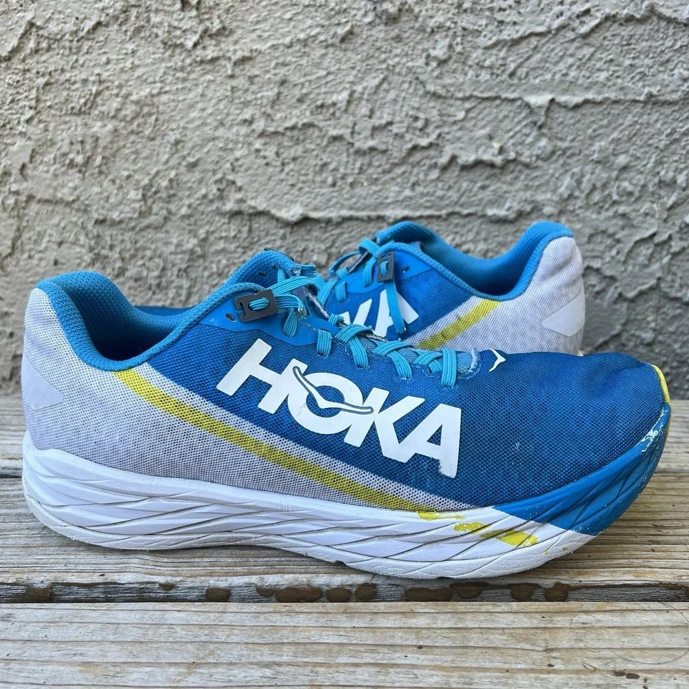 Hoka One One Shoes Men Size 11.5 Rocket X Blue White Running Sneakers Racing